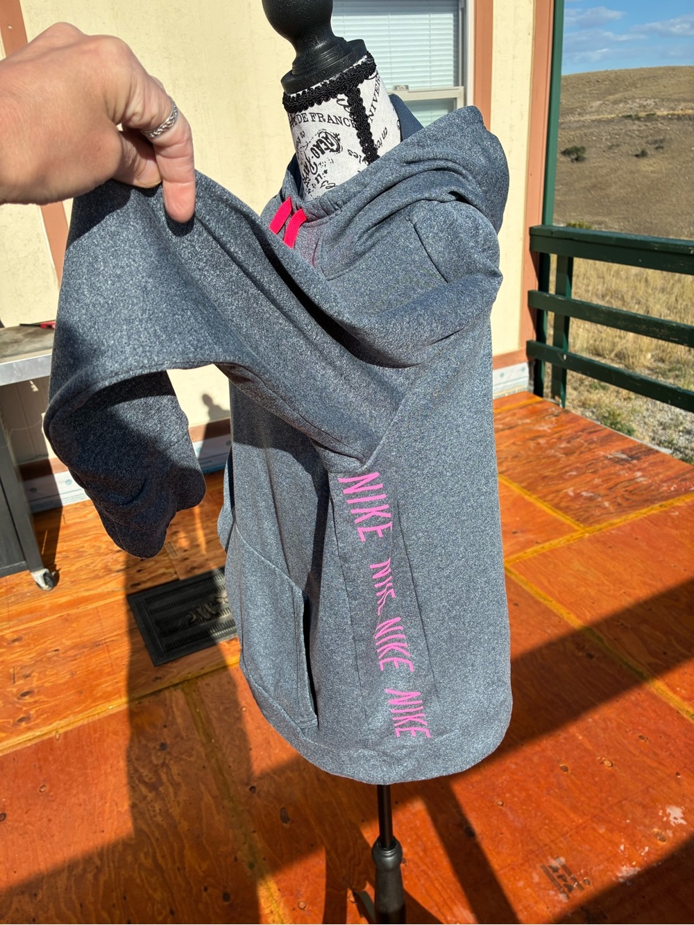 Nike Gray Cowlneck Hoodie with Bright Pink Drawcords & bright pink swoosh L - Picture 2 of 10